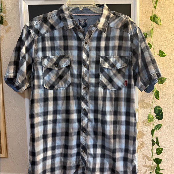 Stylish Black and White Plaid Button Down Shirt - Picture 1 of 3